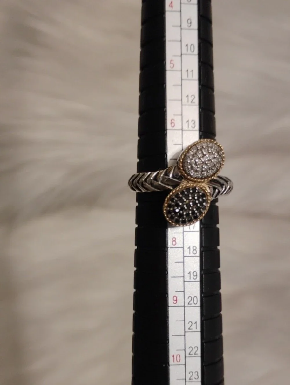 SALE! Effy Balissima 18k/925 Dual Oval Pavé Ring W Black/White Diamonds